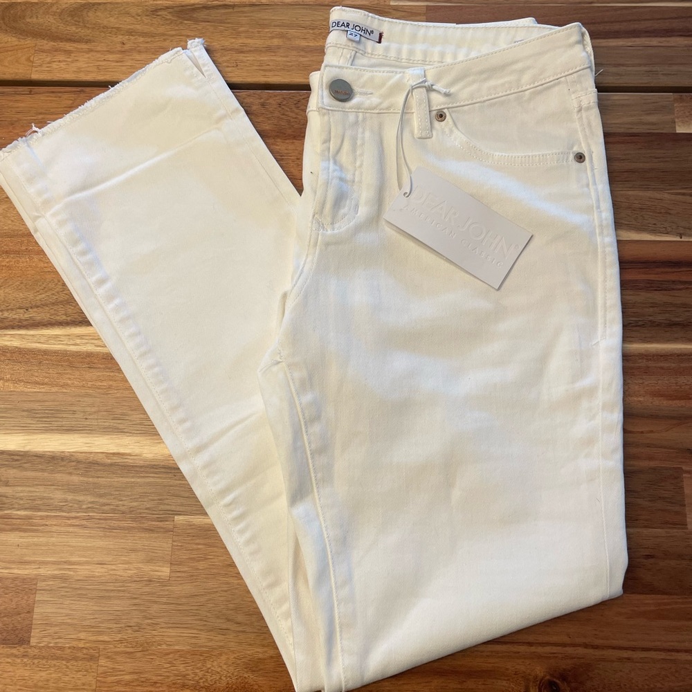NWT Dear John  Women's White Straight Leg Playback Cuff Jeans